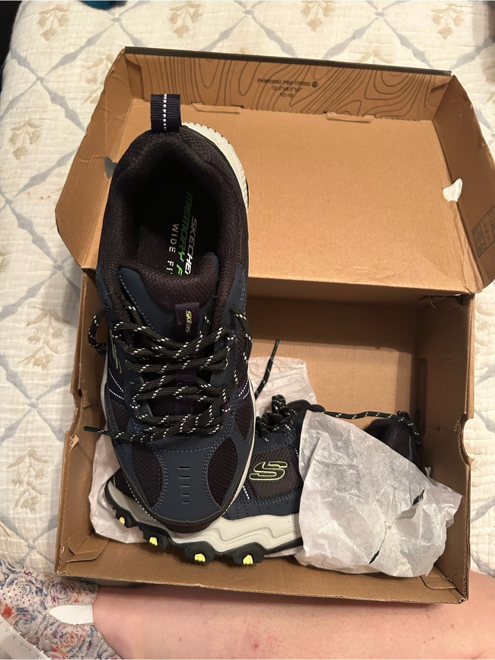 Skechers Men’s Navy and Black Trail Runner with Lime Accents